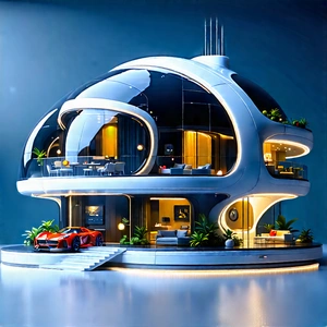 (futuristic:1.34) Smart Home With Futuristic, White,