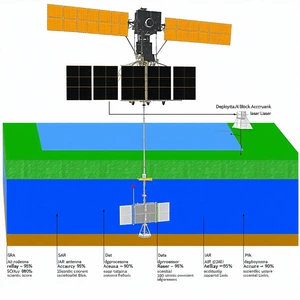 The Image Is A Diagram Of A Spacecraft, Specifically A Satellite, With Various Parts Labeled