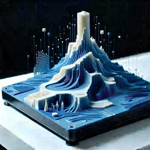 3d Printer With Data Streams With Model Mountain