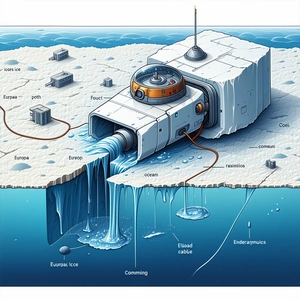 The Image Is A Cartoon Drawing Of A Submarine, With A Large Iceberg In The Background
