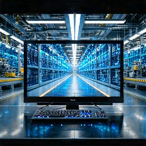 Entertainment Technology In Manufacturing Facility With Computer Monitor