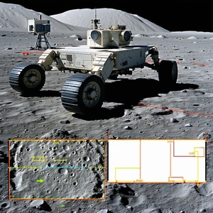 A White Robotic Vehicle, Possibly A Rover, Parked On A Rocky Surface
