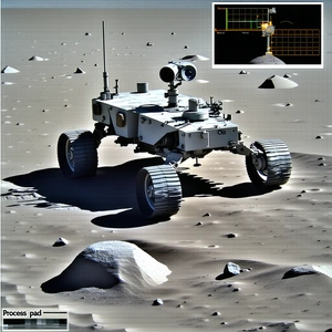 A Robotic Vehicle Is Sitting On A Rocky Surface, Possibly On The Moon