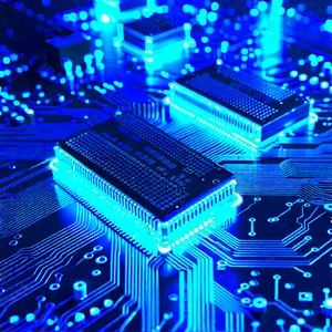 Circuit board with blue light glow