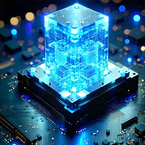 Quantum computer with blue light glow