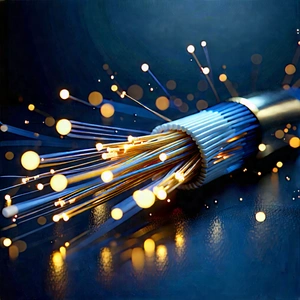 Close-up Of Fiber Optic Cables With Close-up Blue