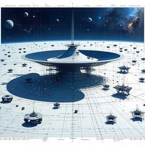 In The Image, There Is A Large, Circular Space Station With A Dome-shaped Structure At Its Center