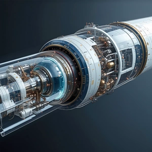 A Large, Cylindrical Machine With A Blue And White Color Scheme