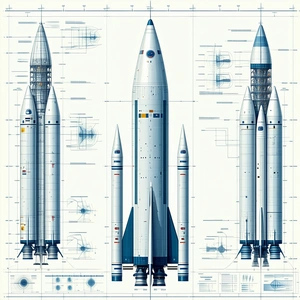 A Blue Rocket Ship Is Shown In A Drawing, With A Smaller Rocket Ship Next To It