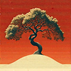 Nature Flat Design: (ancient:1.41) tree in summer