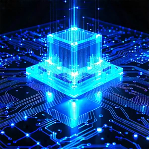 Quantum computer with blue light (glow:1.11)