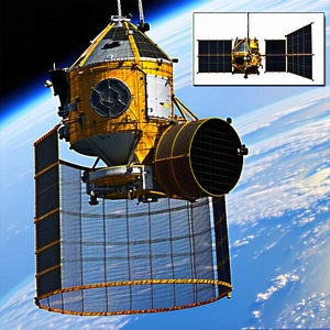 A Spacecraft Is Shown In A Close-up View, With A Large Satellite Dish On The Bottom