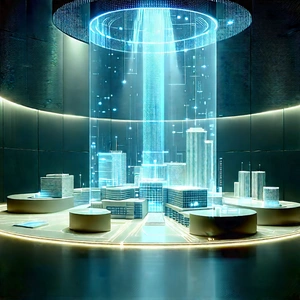 Financial Technology In Research Center With Large, Futuristic
