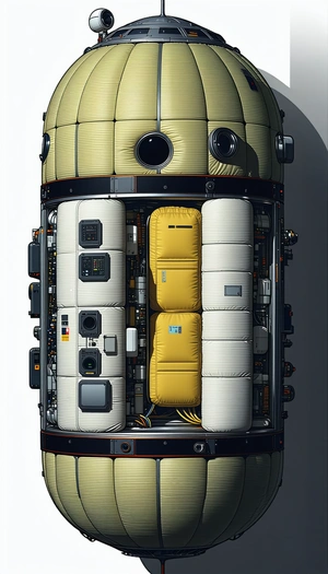 A Large, White, And Yellow Spacecraft Is Shown In A Computer-generated Image
