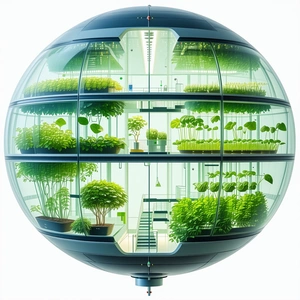 A Large, Round, Glass Structure Filled With Various Plants