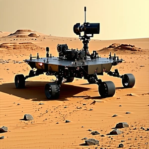 A Large Robotic Vehicle With A Camera Mounted On Top Of It