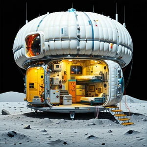 A Large White Spacecraft With A Dome-shaped Structure On Top