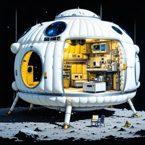 A Large White Spacecraft With A Dome-shaped Structure, Resembling A Space Station