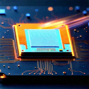 Microchip With Digital Particles With Close-up Computer