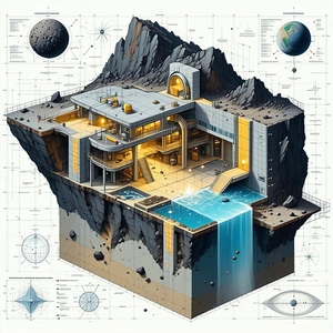 A Futuristic Building Is Depicted In A Drawing, With A Large Pool Of Water In The Center