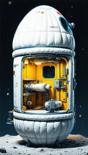 In The Image, There Is A Large White Spacecraft With A Yellow Interior