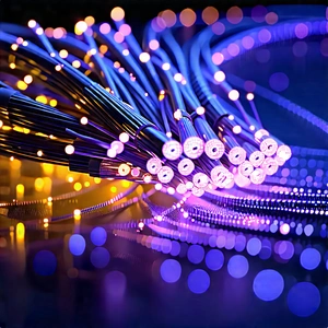 Close-up Of Fiber Optic Cables With Close-up Purple