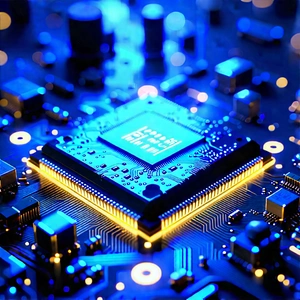 Microchip with blue light glow
