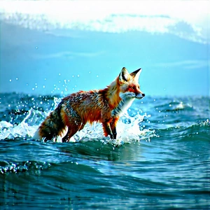 Nature Concept Art: Fox In (ocean:1.37) Waters With Walking Through