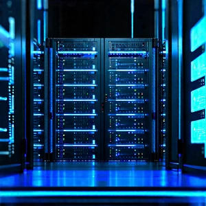 Server Rack With Data Streams With Image, There