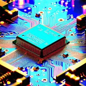 Circuit board with blue light glow