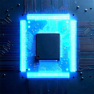 Circuit board with blue light glow