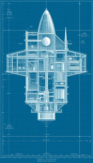 A Blue Drawing Of A Space Station Is Displayed
