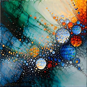Abstract Encaustic Painting: Particle Movement Captured In Abstract Form With Colorful Abstract