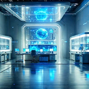 Futuristic Research Laboratory With Image, There