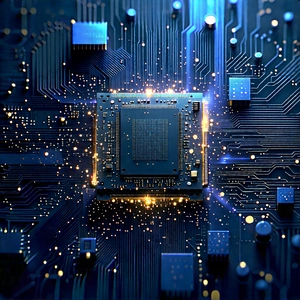 Microchip With Digital Particles With Close-up Computer