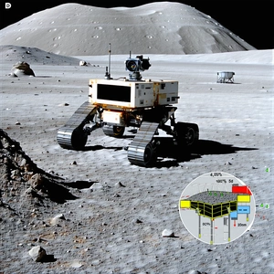 A Robotic Vehicle, Possibly A Rover, Parked On A Rocky Surface
