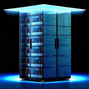 Server Rack With Holographic Projection With Large Blue