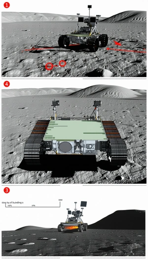 A Robotic Vehicle On A Rocky Surface, Possibly On The Moon