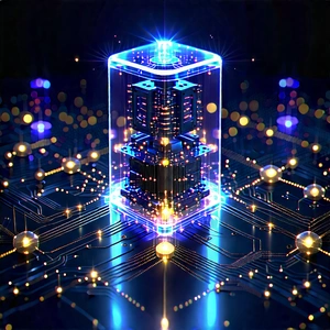 Quantum Computer With Digital Particles With Image, There