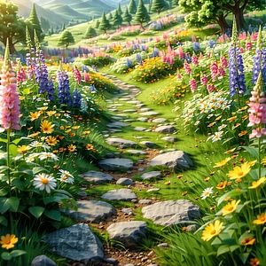 Nature Unreal Engine: Path Through Flowering Meadow With Image, There