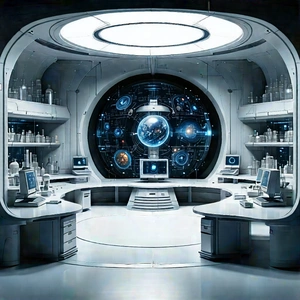 Futuristic Research Laboratory With Image, There