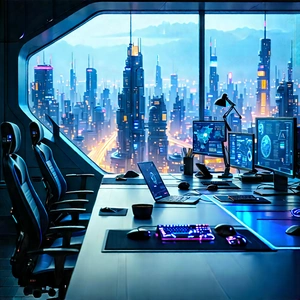 Futuristic tech startup office