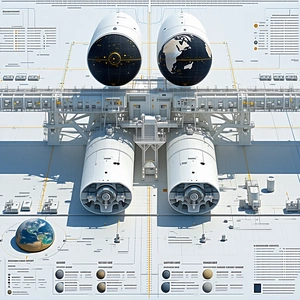 A Large White Spacecraft Is Shown In A Diagram, With A Large Globe In The Center