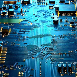 Circuit board with blue light glow