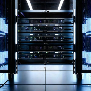 Server Rack With Digital Particles With Image, There