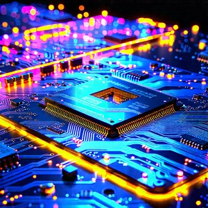 Circuit board with neon accents