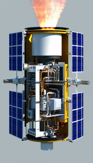 A Large, White, And Yellow Spacecraft With A Solar Panel On Top