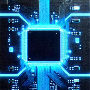 Circuit board with blue light glow