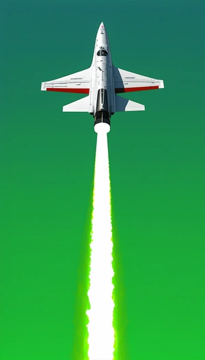 A Jet Is Flying Through The Sky, Leaving A Trail Of Green Smoke Behind It