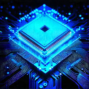 Microchip with blue light glow